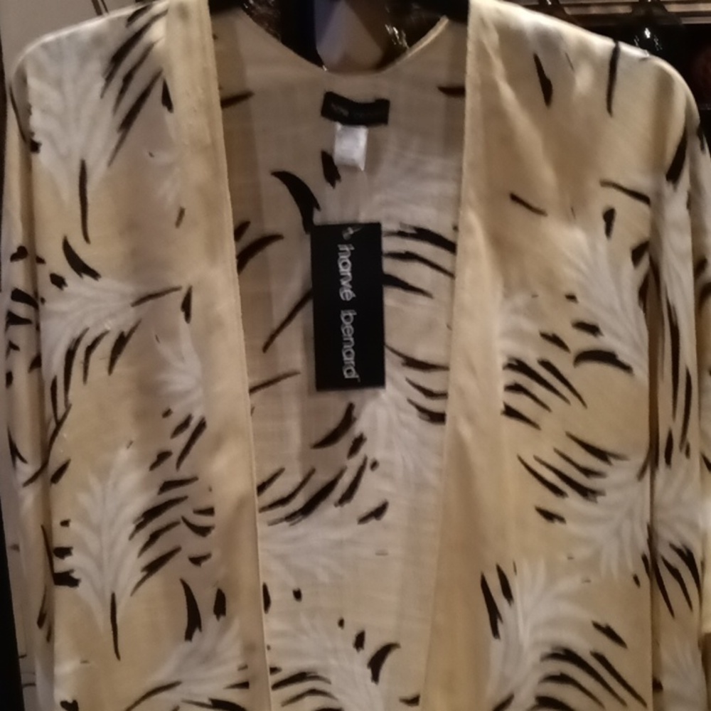 NWT Harve' Bernard 100% viscose multi-colored foliage print cardigan Sz OS - Picture 8 of 9